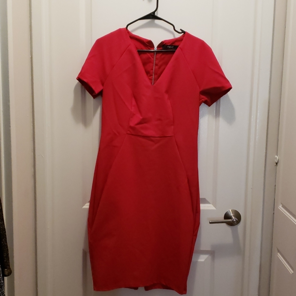 Red form fitting mid length with short sleeves